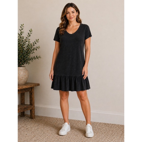 POL Dresses & Skirts - POL Black Acid Washed‎ Short Sleeve Women's Dress Small Boho Coastal Casual